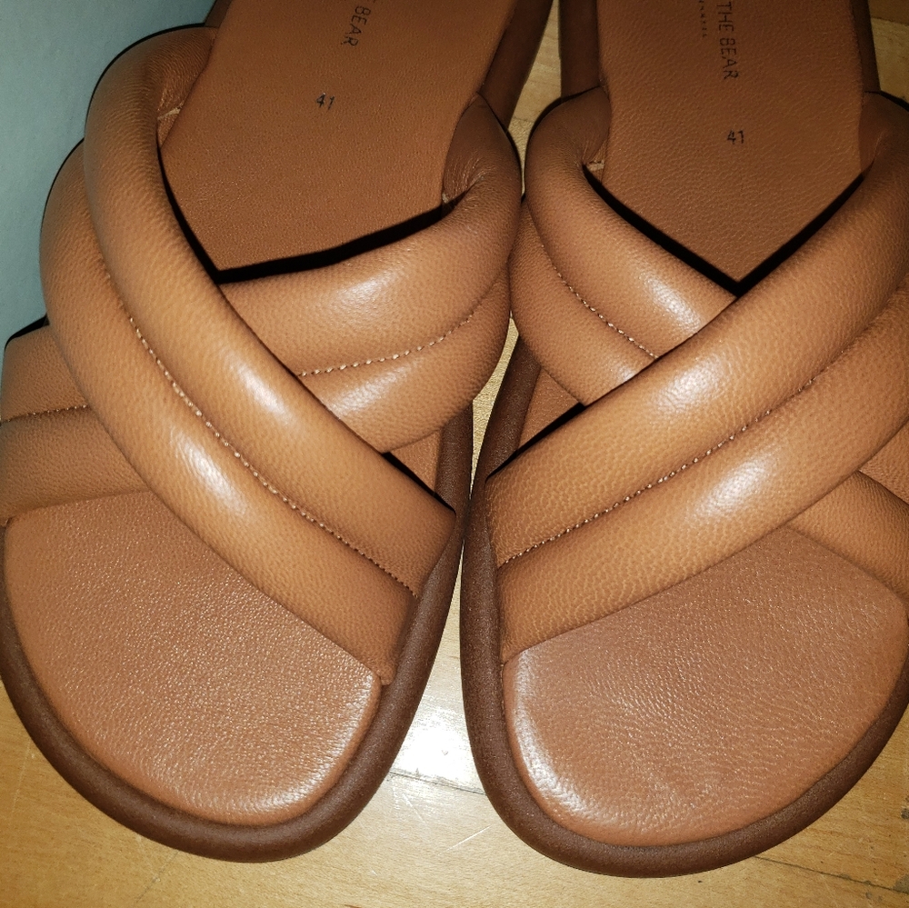 Shoe The Bear Brown Butterscotch lambskin Leather Slide Sandals 11 - Picture 2 of 7